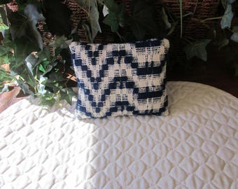 Primitive Antique Coverlet Pillow, Navy & White
