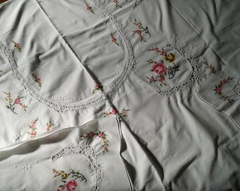 large vintage hand embroidery tablecloth