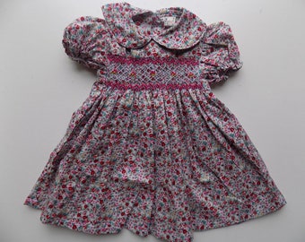 Dress, baby dress, liberty dress smocking, short sleeves, Peter Pan collar, flowers, hand smocked dress, embroidered dress, birthday, baby hand