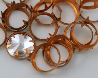 Vintage Copper Prong, 4 Vintage Raw Copper Round Oval Prong Setting (16mm) L-6