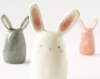 White bunny miniature ceramic rabbit figurine, Eastee bunny, Clay bunny ceramic rabbit sculpture Kawaii ceramic Pottery animal totem.