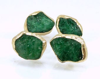 Emerald Earrings, Emerald Stud Earrings, Raw Emerald studs, May Birthstone, Gold Emerald Studs, Raw Stone Jewelry, Crystal, Genuine Emerald.