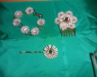 Authentic Vintage Bracelet, Hair Comb, Bobby Pin Rhinestone, Gold Set, BRIDE, WEDDING