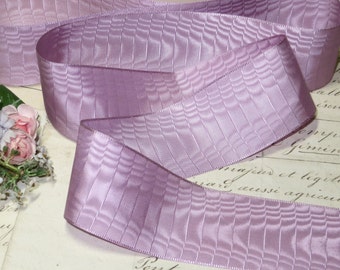 1y Vintage Violet Color Moire Ribbon Millinery Supply Ribbonwork Thin Silky Rayon French Cloche Cocarde Flower