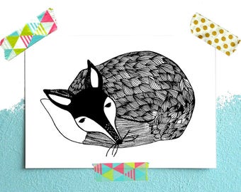Postcard *fox* (black & white)