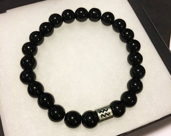Aquarius Zodiac Bracelet Black Obsidian Bead
