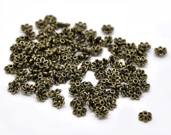 Antiqued Bronze Flower Bead Caps - 6MM