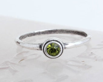 Stacking Birthstone Ring in Silver. Sterling Birthstone Stackable Ring, Custom Handmade Birthstone Rings. Personalized Mother's Day Gift!