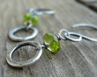 Kalediscope Earrings - Handmade with semiprecious gemstones, Oxidized, Hammered Sterling Silver