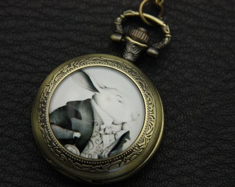 Necklace Pocket watch rabbit, alice 2