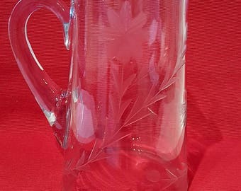 Butterfly Etched Clear Glass Pitcher