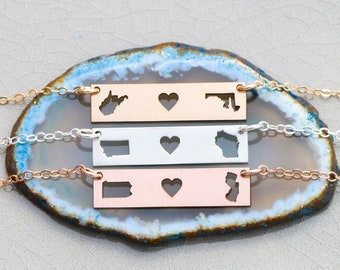 Best Friend Jewelry • Graduation Gift Graduate Present Friend Necklace Sterling Silver •Going Away Gift Moving Custom State Gift Friend Love