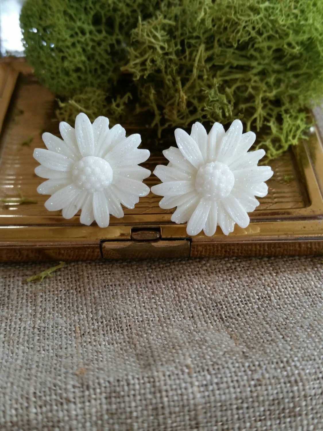 Large Bridal Plugs Prom Plugs Flower Plugs Glitter White