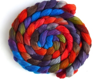 Zinnias During Dusk, Polwarth/Silk Roving - Handpainted Spinning or Felting Fiber