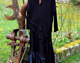long dress in jersey and satin "cocoa"
