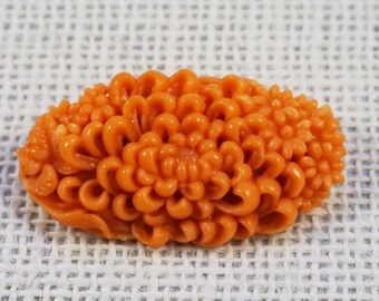 30% OFF SALE Antique Celluloid Faux Coral Flower Bouquet Brooch Pin