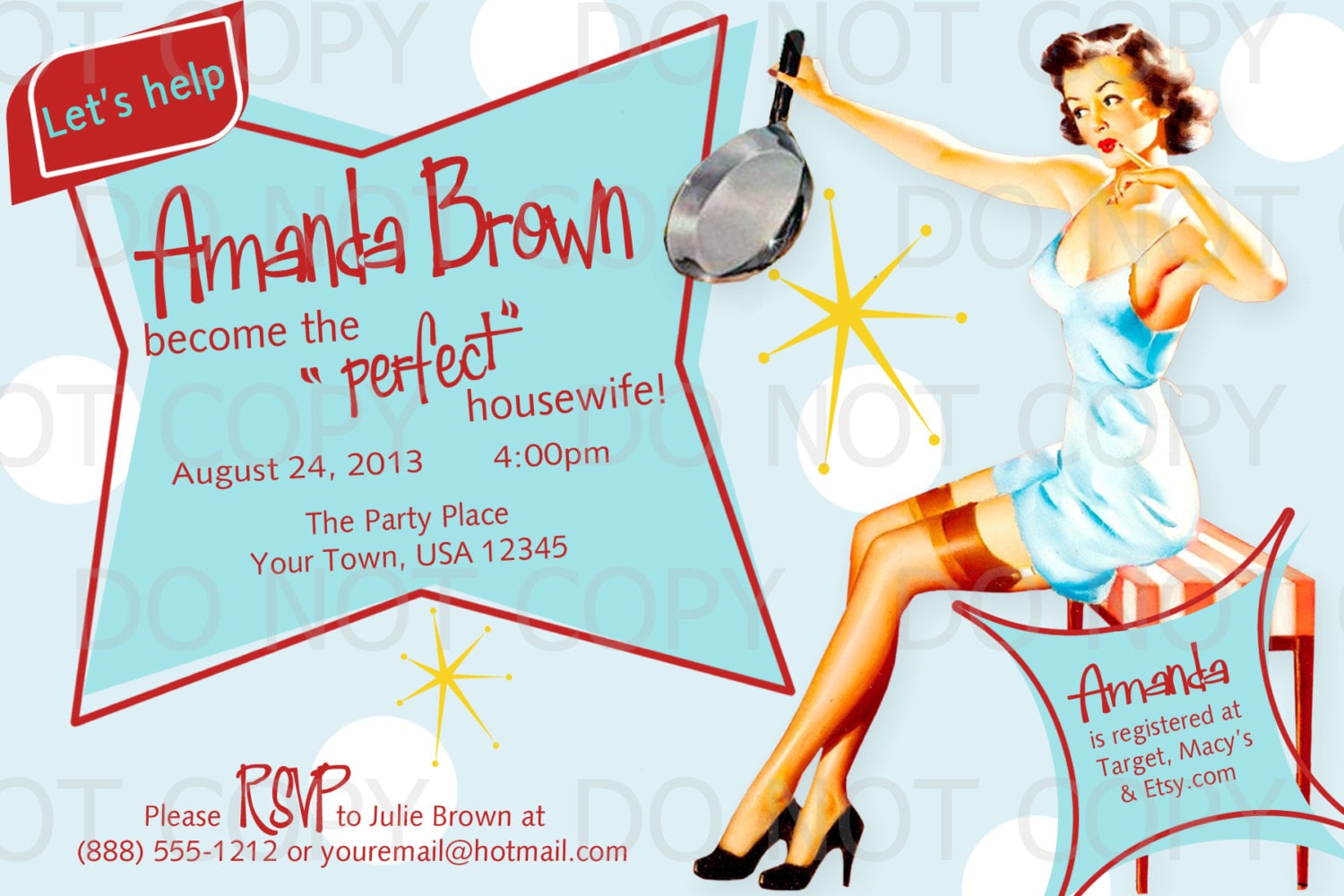 Printable DIY Retro Housewife Vintage Pin Up Girl Theme Bridal