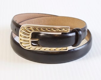 Vintage Women's Black Leather Skinny Belt by Millennium
