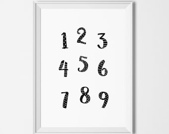 Printable numbers illustration, Educational printables, Monochrome numbers printable, Printable classroom decor , Educational wall art