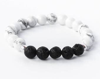 Essential Oils Bracelet | Oil Diffuser | White Howlite Gemstone | Lava Stone | Beaded Bracelet | Diffuse Bracelet | Healing Crystal Bracelet