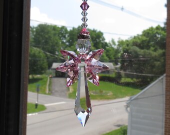 Angel Suncatcher, Swarovski Crystal Suncatcher, Guardian Angel, October Birthstone, Lt Rose Angel Suncatcher, Keira's Crystal Creations