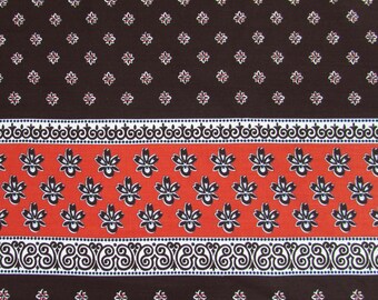 Border Print Fabric - 2.5 yds x 42" W - Mod 70s Brown & Orange sundress, wrap skirt