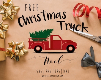 FREE SVG & PNG Link | Christmas Tree Truck Cut Files, svg, png, dxf, eps | Commercial Use | circuit, cameo silhouette | Christmas Clipart
