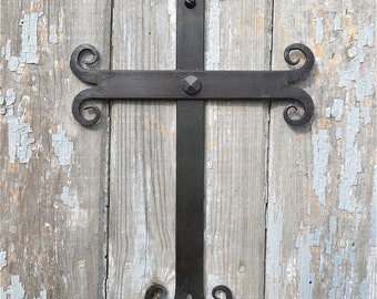Hand forged wrought iron medieval Gothic wall cross crucifix blacksmith handmade cross