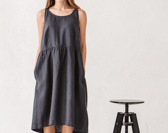 Linen dress, Graphite grey linen dress, Minimal linen dress, Linen tunic, Minimal linen tunic, Linen clothes, Loose dress / #8A Dana