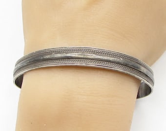925 sterling silver - vintage twisted borders cuff bracelet - b1285
