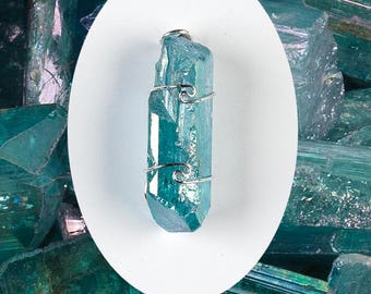 One Aqua Aura Danburite Wire Wrap Pendant! All w/Metaphysical Configurations! .925 Sterling Silver! Attracts Angels! Aids Channeling!