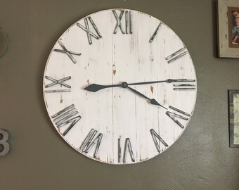 30" White Farmhouse Clock, White Home Decor, Farmhouse Wall Clock, Oversized Wall Clock, Shiplap Decor, Farmhouse Decor, Rustic Decor