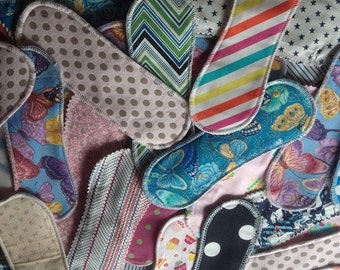 Set of 5 - 6", 8" or 10" Cotton or Flannel Topped Wingless Cloth Panty Liner Without PUL