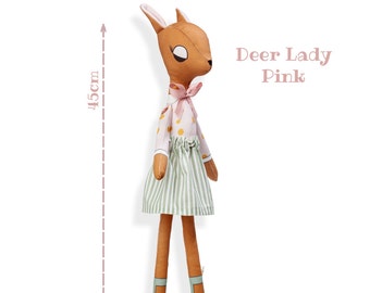 DEER LADY - Plushie Stuffed Toy - Deer Softie for Girl - Woodland Animal Doll - rag doll