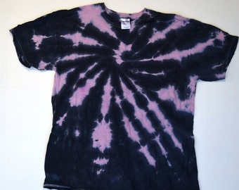 Black and Pink Spiral Tie Dye T-Shirt (Gildan Heavy Cotton Size L) (One of a Kind)