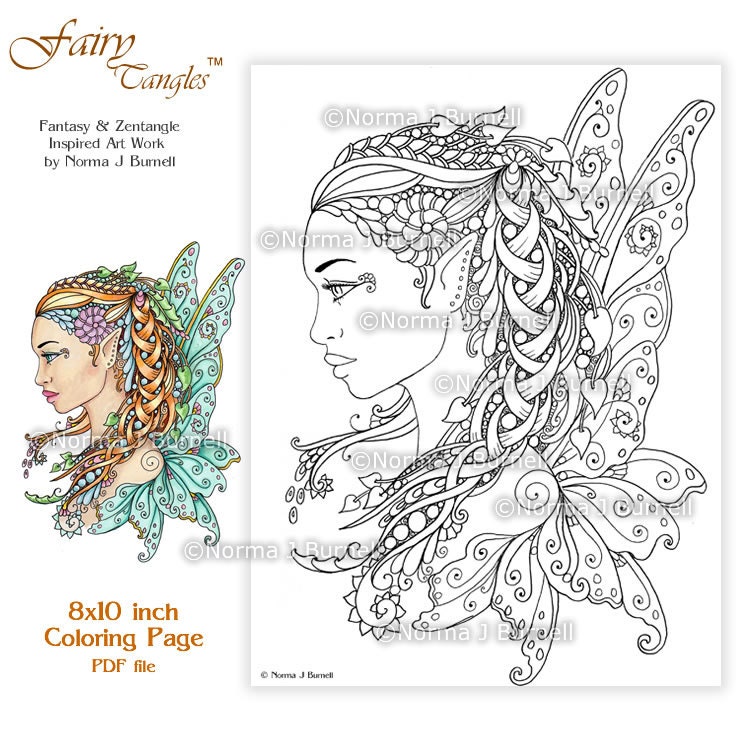 Download Fairy Tangles Printable Coloring Pages Norma J Burnell