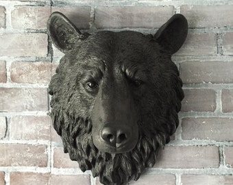 ANY COLOR or Faux BLACK Bear Head Wall Mount // Faux Taxidermy Wall Decor // Large Fake Animal Head // Wall Scupture //