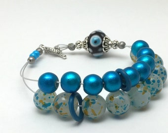 Blue Abacus Row Counting Bracelet- Beaded Knitting Row Counter- Gift for Knitters