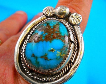 Native American Huge Pawn Turquoise Sterling Silver Ring
