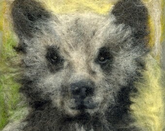 Needle felted bear cub print 20 x 20 cm square