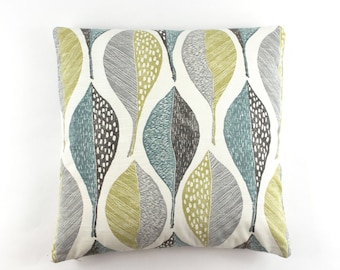 ON SALE Robert Allen Woodblock Leaf Pillows in Rain (Both Sides - 22 X 22)