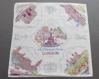 A Present From London - Vintage Souvenir Tourist Cotton Hankie Handkerchief