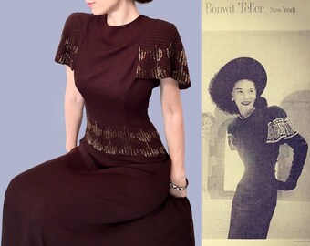 Dazzling 1940s Jersey Crepe beaded Gown / Red Carpet Worthy / Old Hollywood Glamour / 40s Evening dress