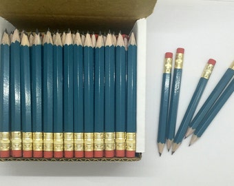 48 Teal Mini short half Hexagon Golf #2 Pencils With erasers Pre-Sharpened Made In the USA - Non Toxic Latex Free Express Pencils TM