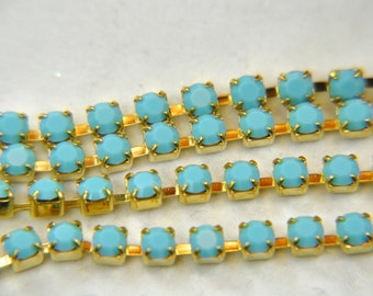 Rhinestone cup chain with Preciosa 4mm crystals turquoise sold by 5inch of continuous length