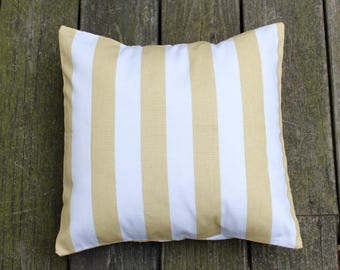 Mustard Yellow and White Beach Stripe Pillow Cover- Mustard Yellow and White Decorative Couch Pillow 16x16- Ready to Ship