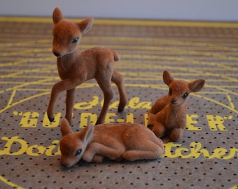 Lot of Three Furry Fawn Figurines