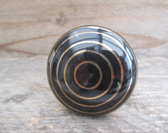 Black and Gold Striped Ceramic Drawer Pull, Door Knob, Cabinet Hardware Art Deco Knob, Cabinet Hardware