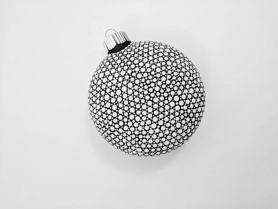 Black and White Hand Painted Glass Christmas Ornament dot Painting black and white minimalist ornament