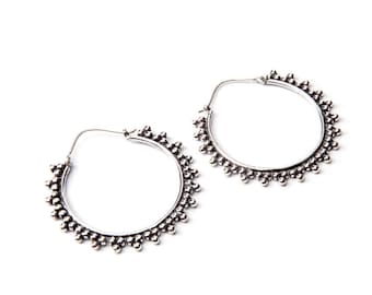 White Brass Afghani Dots Hoop Earrings Tribal Earrings Mandala Jewellery Free UK Delivery Gift Boxed WB16 WBH1